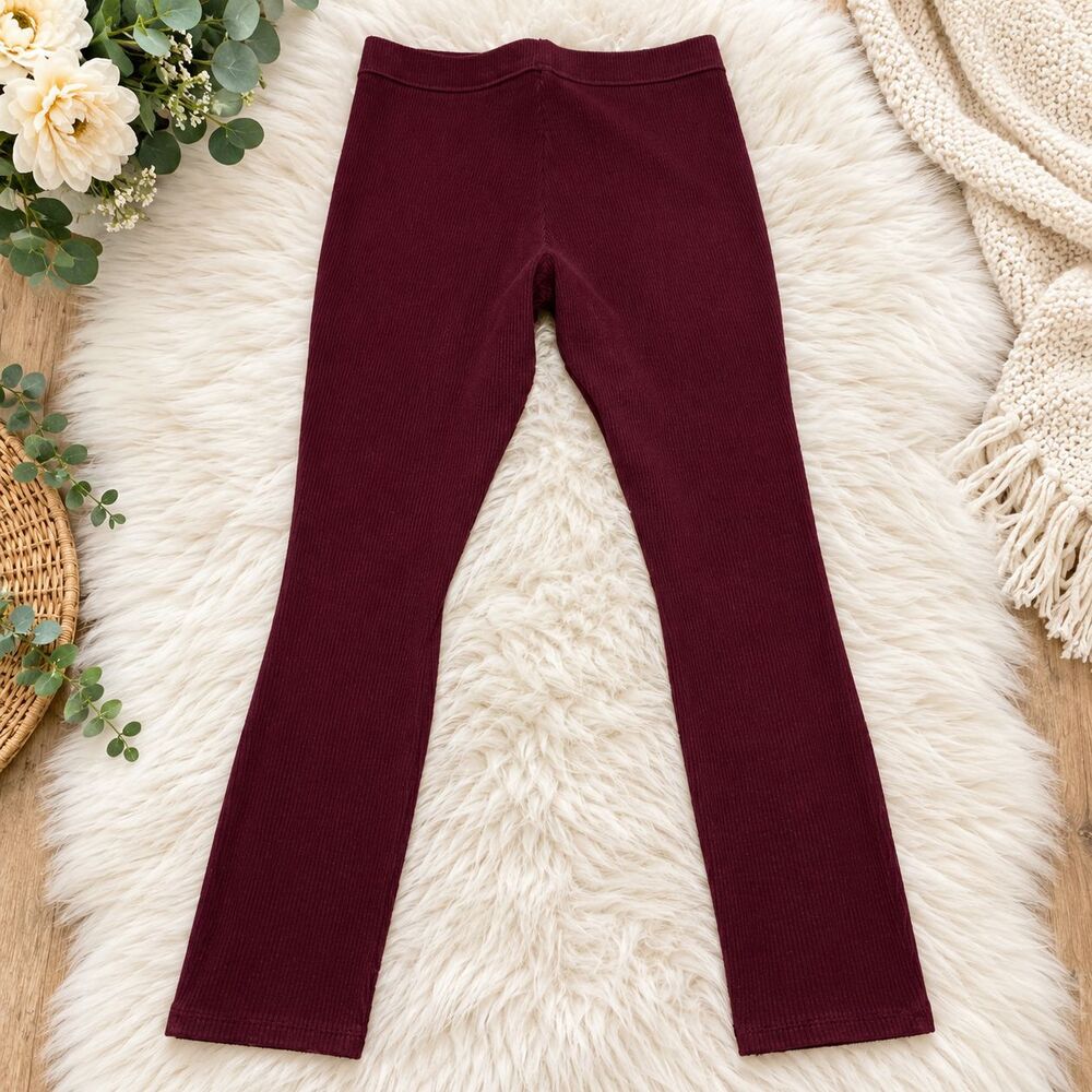 Time and Tru Women’s Ribbed Leggings Size L 12-14 Burgundy Maroon Pull-On Pants